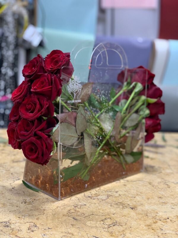 Acrylic bag gift with natural Red roses