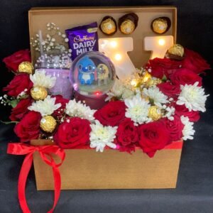 Natural Rose Box With Luminous Crystal and Chocolate