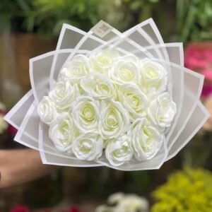Artificial white rose bouquet