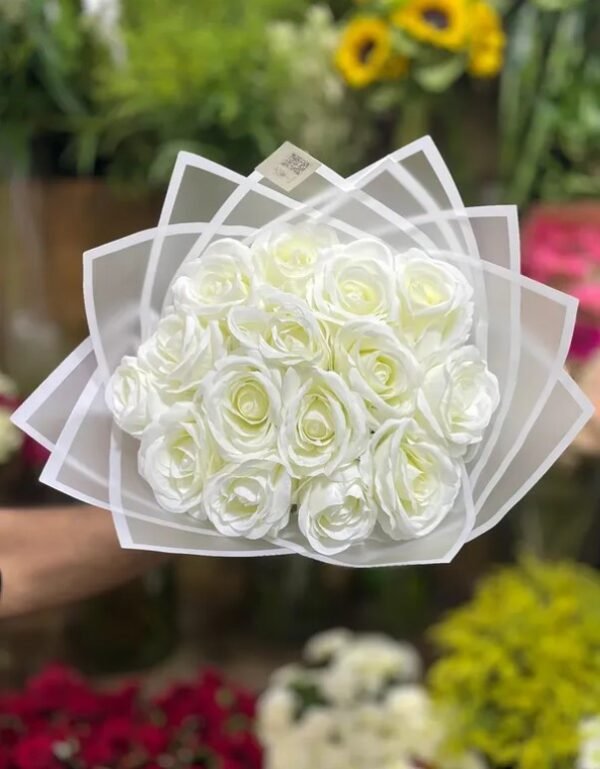 Artificial white rose bouquet