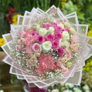 بوكيه ألوان الحياة – بوكيه ورد طبيعي متعددة الألوان